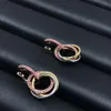 carteira designer cart catier for women Cartera luxury jewelry Live Exquisite Womens Jewelry Tri Ring Inlaid Pink Diamond Ear Hanger 925 Silver Ear Studs Earrings