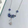 Hängen 925 Silver ClaVicle Chain Blue Emamel Phoenix Tassel Necklace For Women Vintage Style Exquisite Pendant Banket smycken