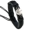 Charm Bracelets Simple Hand-woven Black Leather Bracelet For Men Hand Stainless Steel Basketball Fashion Adjustable Punk Women Jewelry