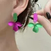 Dangle Oorbellen 1 paar Vintage Gekleurde Bloemblaadje Paars Groen Luxe Eardrop Unieke Prachtige Geschilderde Oorhangers Vrouwen Cadeau Sieraden