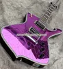 W Stock Iceman Stanley Crack Mirror Purple Electric Guitar Abalone Body Binding Abalone Pearl Block InLay Chrome Sprzęt