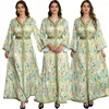 Etniska kläder Abayas för kvinnor Dubai Turkiet 2024 Ramadan blommig tryck långärmad maxi klänning bälte islamisk mantel vintage femme kaftan