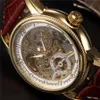 男性の腕時計豪華なゴールデンスケルトンメカニカルスチームパンク男性クロックオートマチックリストウォッチレザーストラップヘレンホルロゲスJ19070278N