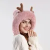 Berets Cute Fur Ball Christmas Antler Knitted Woolen Hat Winter Street Casual Women's Thickened Warm Plush Pullover Bomber Hats