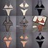 Bikini a triangolo sexy Costumi da bagno donna Tulle Biancheria intima di pizzo Lettere Catena ricamata Halter Costumi da bagno divisi Reggiseno da spiaggia Slip con cravatta Costume da bagno donna