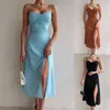 Casual Kleider Sommer Hohe Taille Strap Kleid Sexy Split Backless Lace Up Solide Farbe Für Frauen Elegante Mode 2024 Roben