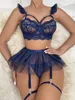 Soutien-gorge Ensembles Ellolace Ruffle Dentelle Lingerie Voir à travers des tenues sexy Soutien-gorge Kit Push Up Sous-vêtements sans couture Sissy Tulle Jarretière Exotique