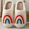 Chinelos femininos arco-íris fofo almofada slides mulheres confortáveis houseshoes inverno engraçado anti-deslizamento aconchegante casa confortável sapatos de casal