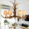 Chandeliers 6 Lights Vintage Deer Chandelier Antlers Resin Candle Fixtures With Alphabet Cloth Lampshade Christmas Decor Lustres