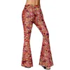 Damen-Hose im Hippie-Stil, weites Bein, ausgestellte Hose mit kontrastierender bedruckter Hose und Kopftuch