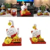 Cute Lucky Cat Solar Powere Wealth Waving Hand Fortune Welcome Long Tail Sculpture Statue Decoration Car Ornament 240220