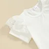 Conjuntos de roupas Pudcoco Infantil Crianças Bebê Meninas Verão 2 Peça Outfits Branco Manga Curta Lace Ruffle Tops Rosa Culottes Set 6M-4T