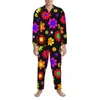 Pyjamas pour hommes Pyjamas Homme Fleurs lumineuses Chambre Hippy Floral Daisy 2 pièces Ensemble à manches longues Romantique Oversize Home Costume