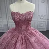 Luksusowe różowe błyszczące ukochane sukienki Quinceanera Applique koronkowe koraliki cekinowe tiul długość podłogi vestidos de 15 anos