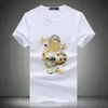 Style chinois broderie paillettes paon à manches courtes t-shirt hommes été qualité coton mode mince luxe Camisetas M-5XL 240223