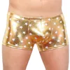 Cuecas masculinas 3D brilhantes boxers couro como bolsa troncos estrela faux boxer roupa interior corte quadrado calças curtas
