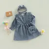 Flickaklänningar Citgeeautumn Kids Toddler Sweet Dress Långärmrund Ruffled Button A-Line Bow pannband och väskekläder