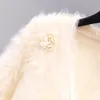 Women's Knits #7443 White Pink Mink Cashmere Cardigan Coat Women V-neck Vintage Short Mohair Knitted Female Flower Womens Sweaters