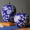 Bouteilles de vase en porcelaine bleue et blanche, décoration de salon, fleur rétro, maison chinoise, pot de gingembre en céramique peint à la main