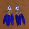 Dangle Earrings Bohemian Feather Long Drop For Women Trendy Boho Large Tassel 2024 Summer Fashion Jewelry