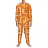 Vêtements de nuit pour hommes gris rétro mod pyjama ensemble boucles géométriques mignon mâle manches longues décontracté lâche nuit 2 pièces costume à la maison grande taille 2XL