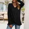 Camicette da donna Dressy Casual Torsione anteriore Tartaruga Top per donna Camicie a maniche lunghe Autunno Allentato senza cuciture a costine Stretch Tee Blusa Mujer