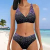 Summer High Elastic Bikini Set With Simple Sequin Print Womens Sexig Lace Up Vacation Fashion Beach Swimsuit S5XL 240219