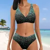 Zomer Hoge Elastische Bikini Set Met Eenvoudige Pailletten Print Womens Sexy Lace Up Vakantie Mode Strand Badpak S5XL 240219