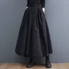 Jupes Femmes Maxi Jupe élégante Femme haute de la taille en laine avec des poches élégantes