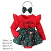 Kleidungssets Weihnachten Langarm Overall Kleid Schleife Stirnband Set für Baby Mädchen Festliches Cosplay Kostüm Urlaub Outfit