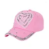 Ball Caps Fashion Adjustable Heart Shaped Rhinestones Studded Peaked Cap Hat Four Seasons Baseball Pearl Peach For Women