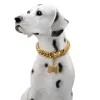 Gold Dog Chain Collar, 18K Collar with Secure Buckle, Stainless Steel Metal Collars, Chew Proof Heavy Duty Cuban Link for Medium Large Dogs