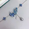 Hängen 925 Silver ClaVicle Chain Blue Emamel Phoenix Tassel Necklace For Women Vintage Style Exquisite Pendant Banket smycken