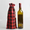 Emballage cadeau 5pcs / lot 15x35cm Décoration de Noël Plaid Rouge Vin Lin Sac de cordon Candy Idle Article Stockage