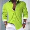 MenS Striped Shirts Long Sleeve Shirt For Man Streetwear Style Pink Social Dress Male Outfits Club Party Button Top 240223