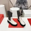 2024 Botas de diseñador Zapatos de calcetín de lujo para mujeres Otoño Invierno Plataforma de cuero genuino Botas elásticas Borde volteado Patchwork VT Zapatos