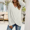 Camicette da donna Dressy Casual Torsione anteriore Tartaruga Top per donna Camicie a maniche lunghe Autunno Allentato senza cuciture a costine Stretch Tee Blusa Mujer