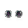 Stud Earrings Chic Elegant Square Colorful Crystal Zircon Diamonds Gemstones Small For Women 18k White Gold Silver Color Jewerly