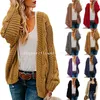 Chandails pour femmes 2024 printemps automne nouveau cardigan tricoté en lin à aiguille grossière femme moyenne longue couleur unie décontractée veste ample cardigan