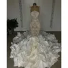 Stunningbride 2024 Crystal Mermaid Wedding Dresses Sexy Sweetheart Beads Appliques Lace Bridal Gowns Custom Made Sweep Train Bride Dress 0517