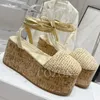 Sandaler 2024 strand kvinnlig sommar eko-mode handgjorda väv övre plattform godis färg tjocka botten damer skor