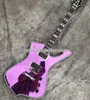 W Stock Iceman Stanley Crack Mirror Purple Electric Guitar Abalone Body Binding Abalone Pearl Block InLay Chrome Sprzęt