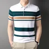 メンズポロシャツ韓国マンゴルフシャツ夏のストライププリントボタン衣類ビジネススタイル男性ストリートウェアショートスリーブTシャツ240219