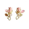 Orecchini pendenti Ciondolo tulipano rosa romantico francese per regali di accessori per gioielli con fiori in zircone in metallo semplice alla moda da donna