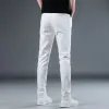 Зимние плотные бархатные мужские узкие теплые джинсы высокого качества, белые флисовые теплые облегающие эластичные повседневные джинсовые брюки-карандаш