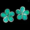Stud Oorbellen KONGMOON Plumeria Kiwi Green Fire Opal Verzilverde sieraden voor vrouwen Piercing
