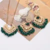 Ketting Oorbellen Set Boho Etnisch Goud Kleur Dangle Luxe Jhumka Kralen Kwastje Vintage Bruiloft Sieraden