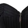 Kvinnors kostym ärmlös sexig randig överbustkorsett topp- och minikjol Set Office Lady Zipper Professional Costume Plus Size 240219