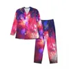 Mäns sömnkläder Underbara stjärnklara pyjama sätter hösten Galaxy Space Print Kawaii Bedroom Par 2 Piece Casual Overized Design Nightwear