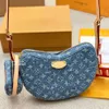 Borsa in denim firmata 7A Borsa da donna sotto le ascelle 1v ricamo jacquard bolso croissant Borsa 2 in 1 borse hobo moda donna pisello mini Borsa con scatola